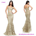 Sexy Two-Piece Sleeveless Gold Lace Mermaid Prom Dress